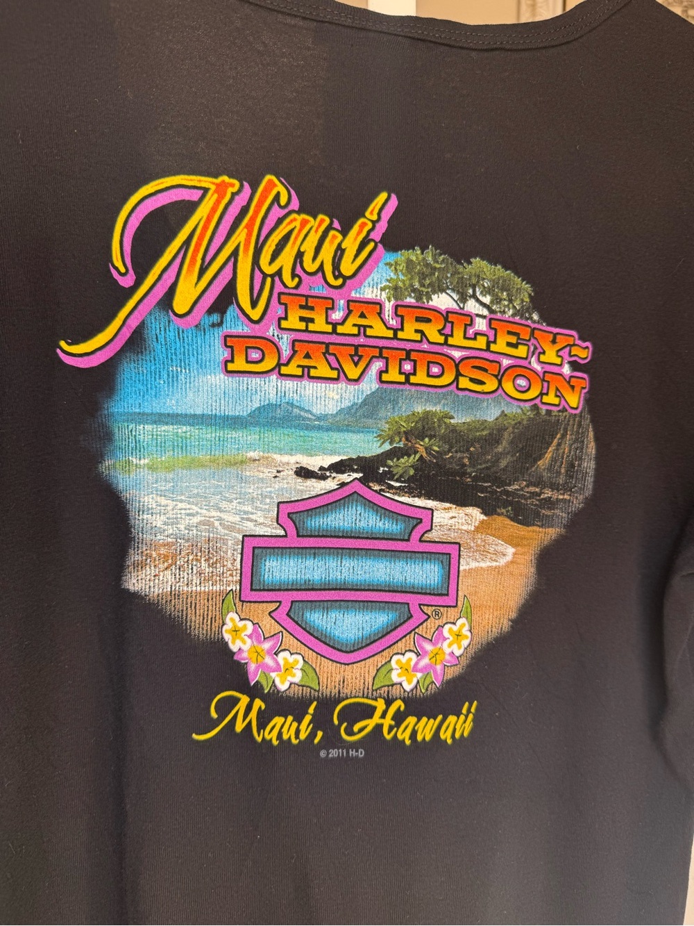 Harley-Davidson 2011 Black Maui Hawaii Graphic Tee - tag cut - Large